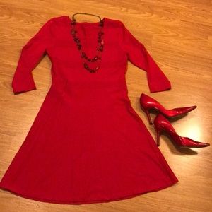 Sweater A-line dress quarter sleeves